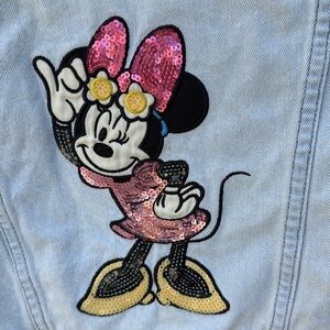Disney Parks sequin Minnie Mouse Girls distressed denim‎ Jean Jacket 5/6